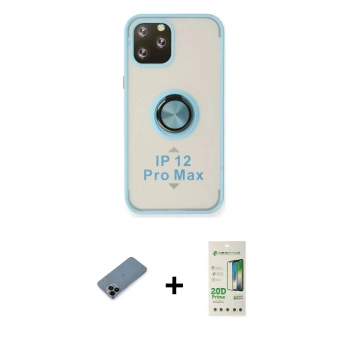 MARSİLYAN™- iPhone 12 Pro Max Kılıf Yörünge Çizgi - Siyah 20D Premium Cam Ekran Koruyucu + Shine Kamera Lens Koruma Cam - SH