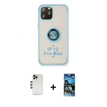 MARSİLYAN™- iPhone 12 Pro Max Kılıf Yörünge Çizgi - Siyah 34D Izgaralı Cam + Shine Kamera Lens - GD