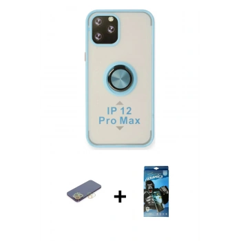 MARSİLYAN™- iPhone 12 Pro Max Kılıf Yörünge Çizgi - Siyah 34D Izgaralı Cam + Renkli Kamera Lens Koruma Cam - SI