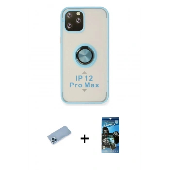 MARSİLYAN™- iPhone 12 Pro Max Kılıf Yörünge Çizgi - Siyah 34D Izgaralı Cam + Shine Kamera Lens Koruma Cam - MI