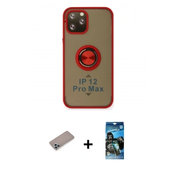 MARSİLYAN™- iPhone 12 Pro Max Kılıf Yörünge Çizgi - Siyah 34D Izgaralı Cam + Shine Kamera Lens Koruma Cam - SABE