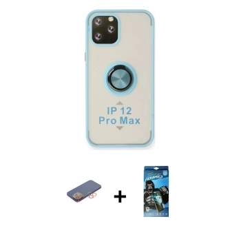 MARSİLYAN™- iPhone 12 Pro Max Kılıf Yörünge Çizgi - Siyah 34D Izgaralı Cam + Renkli Kamera Lens Koruma Cam - TU