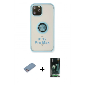 MARSİLYAN™- iPhone 12 Pro Max Kılıf Yörünge Çizgi - Siyah 360 Mat Full Body Arka Koruyucu + Shine Kamera Lens Koruma Cam - PE