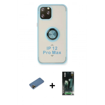 MARSİLYAN™- iPhone 12 Pro Max Kılıf Yörünge Çizgi - Siyah 360 Mat Full Body Arka Koruyucu + Shine Kamera Lens Koruma Cam - GD