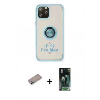 MARSİLYAN™- iPhone 12 Pro Max Kılıf Yörünge Çizgi - Siyah 360 Mat Full Body Arka Koruyucu + Shine Kamera Lens Koruma Cam - SABE