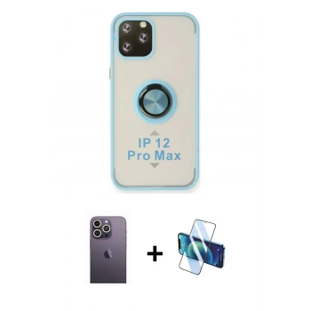 MARSİLYAN™- iPhone 12 Pro Max Kılıf Yörünge Çizgi - Siyah 3D Antistatik Cam Ekran Koruyucu + Neon Fosforlu Kamera Lens - BZ