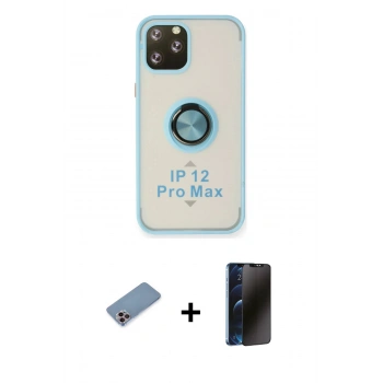 MARSİLYAN™- iPhone 12 Pro Max Kılıf Yörünge Çizgi - Siyah 3D Antistatik Hayalet Cam Ekran Koruyucu + Shine Kamera Lens Koruma Cam - PE