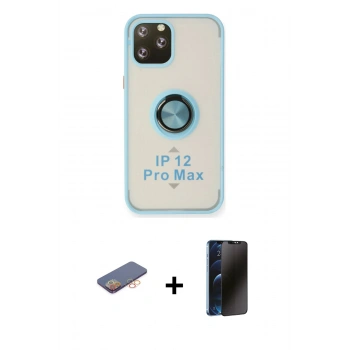 MARSİLYAN™- iPhone 12 Pro Max Kılıf Yörünge Çizgi - Siyah 3D Antistatik Hayalet Cam Ekran Koruyucu + Renkli Kamera Lens Koruma Cam - TU