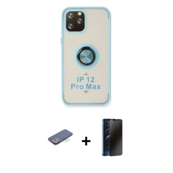 MARSİLYAN™- iPhone 12 Pro Max Kılıf Yörünge Çizgi - Siyah 3D Antistatik Hayalet Cam Ekran Koruyucu + Renkli Kamera Lens Koruma Cam - MI