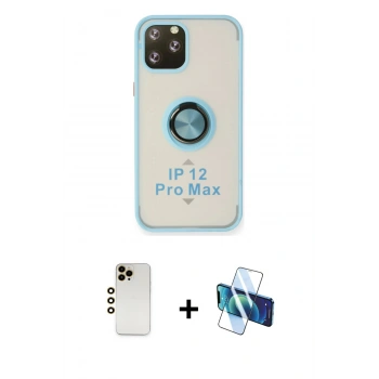 MARSİLYAN™- iPhone 12 Pro Max Kılıf Yörünge Çizgi - Siyah 3D Antistatik Seramik Nano Ekran Koruyucu + Shine Kamera Lens - GD