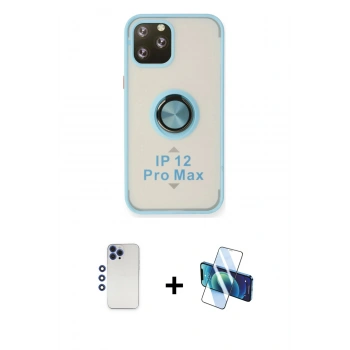 MARSİLYAN™- iPhone 12 Pro Max Kılıf Yörünge Çizgi - Siyah 3D Antistatik Seramik Nano Ekran Koruyucu + Shine Kamera Lens - LT