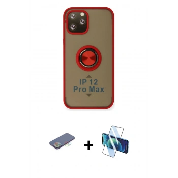 MARSİLYAN™- iPhone 12 Pro Max Kılıf Yörünge Çizgi - Siyah 3D Antistatik Seramik Nano Ekran Koruyucu + Renkli Kamera Lens Koruma Cam - MI
