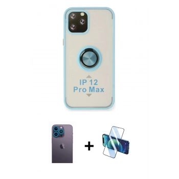 MARSİLYAN™- iPhone 12 Pro Max Kılıf Yörünge Çizgi - Siyah 3D Antistatik Seramik Nano Ekran Koruyucu + Neon Fosforlu Kamera Lens - MI