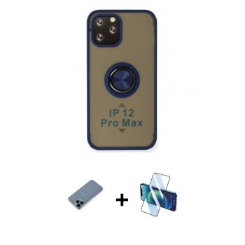 MARSİLYAN™- iPhone 12 Pro Max Kılıf Yörünge Çizgi - Siyah 3D Antistatik Seramik Nano Ekran Koruyucu + Shine Kamera Lens Koruma Cam - SH