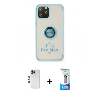 MARSİLYAN™- iPhone 12 Pro Max Kılıf Yörünge Çizgi - Siyah 5D Eko Cam Ekran Koruyucu + Shine Kamera Lens - LT