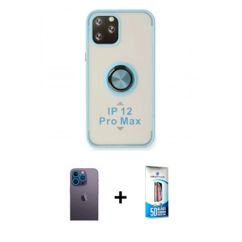 MARSİLYAN™- iPhone 12 Pro Max Kılıf Yörünge Çizgi - Siyah 5D Eko Cam Ekran Koruyucu + Neon Fosforlu Kamera Lens - MI