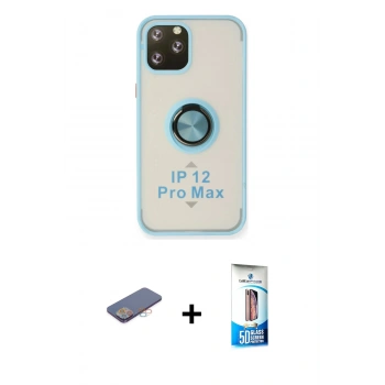 MARSİLYAN™- iPhone 12 Pro Max Kılıf Yörünge Çizgi - Siyah 5D Eko Cam Ekran Koruyucu + Renkli Kamera Lens Koruma Cam - PE