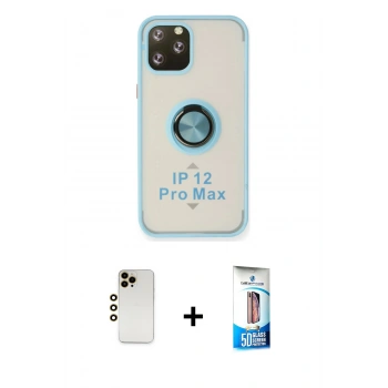 MARSİLYAN™- iPhone 12 Pro Max Kılıf Yörünge Çizgi - Siyah 5D Eko Cam Ekran Koruyucu + Shine Kamera Lens - GD
