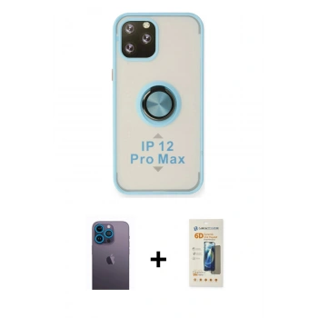 MARSİLYAN™- iPhone 12 Pro Max Kılıf Yörünge Çizgi - Siyah 6D Mat Seramik Hayalet Nano Ekran Koruyucu + Neon Fosforlu Kamera Lens - MI