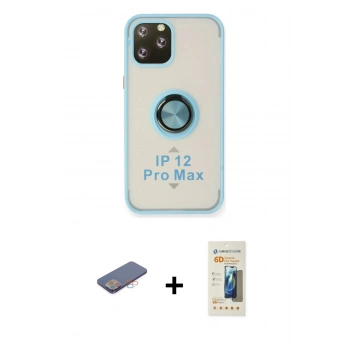 MARSİLYAN™- iPhone 12 Pro Max Kılıf Yörünge Çizgi - Siyah 6D Mat Seramik Hayalet Nano Ekran Koruyucu + Renkli Kamera Lens Koruma Cam - PE