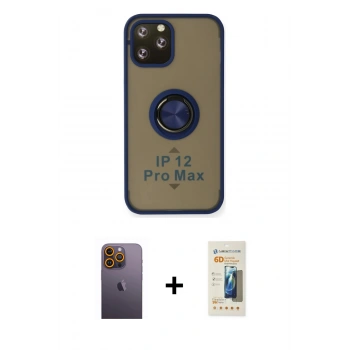 MARSİLYAN™- iPhone 12 Pro Max Kılıf Yörünge Çizgi - Siyah 6D Mat Seramik Hayalet Nano Ekran Koruyucu + Neon Fosforlu Kamera Lens - SI