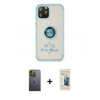 MARSİLYAN™- iPhone 12 Pro Max Kılıf Yörünge Çizgi - Siyah 6D Mat Seramik Hayalet Nano Ekran Koruyucu + Neon Fosforlu Kamera Lens - YL