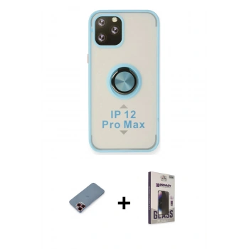 MARSİLYAN™- iPhone 12 Pro Max Kılıf Yörünge Çizgi - Siyah Bilvis Hayalet Cam Ekran Koruyucu + Metal Kamera Lens Koruma Cam - KI