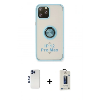 MARSİLYAN™- iPhone 12 Pro Max Kılıf Yörünge Çizgi - Siyah Bilvis Hayalet Cam Ekran Koruyucu + Shine Kamera Lens - LT