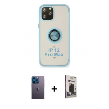 MARSİLYAN™- iPhone 12 Pro Max Kılıf Yörünge Çizgi - Siyah Bilvis Hayalet Cam Ekran Koruyucu + Neon Fosforlu Kamera Lens - MI