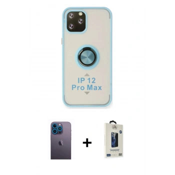 MARSİLYAN™- iPhone 12 Pro Max Kılıf Yörünge Çizgi - Siyah Bilvis Hayalet Cam Ekran Koruyucu + Neon Fosforlu Kamera Lens - MI
