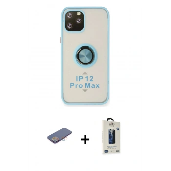 MARSİLYAN™- iPhone 12 Pro Max Kılıf Yörünge Çizgi - Siyah Bilvis Hayalet Cam Ekran Koruyucu + Renkli Kamera Lens Koruma Cam - PE