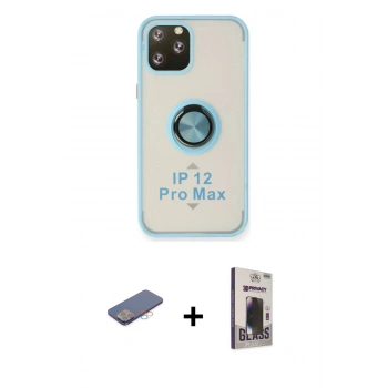 MARSİLYAN™- iPhone 12 Pro Max Kılıf Yörünge Çizgi - Siyah Bilvis Hayalet Cam Ekran Koruyucu + Renkli Kamera Lens Koruma Cam - PE