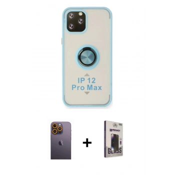 MARSİLYAN™- iPhone 12 Pro Max Kılıf Yörünge Çizgi - Siyah Bilvis Hayalet Cam Ekran Koruyucu + Neon Fosforlu Kamera Lens - SI