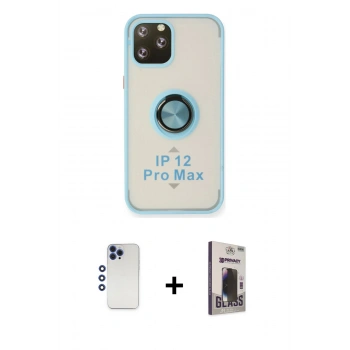 MARSİLYAN™- iPhone 12 Pro Max Kılıf Yörünge Çizgi - Siyah Bilvis Hayalet Cam Ekran Koruyucu + Shine Kamera Lens - LT