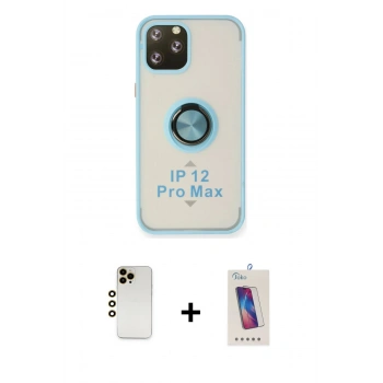 MARSİLYAN™- iPhone 12 Pro Max Kılıf Yörünge Çizgi - Siyah Joko 5D Cam + Shine Kamera Lens - GD
