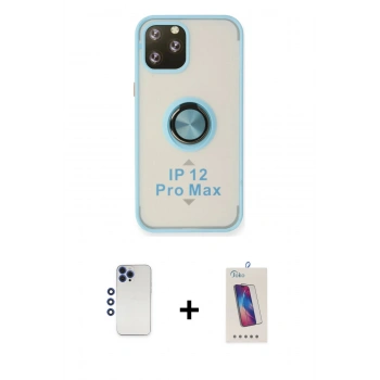 MARSİLYAN™- iPhone 12 Pro Max Kılıf Yörünge Çizgi - Siyah Joko 5D Cam + Shine Kamera Lens - LT