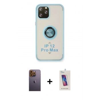 MARSİLYAN™- iPhone 12 Pro Max Kılıf Yörünge Çizgi - Siyah Joko 5D Cam + Neon Fosforlu Kamera Lens - SI