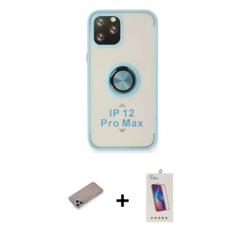MARSİLYAN™- iPhone 12 Pro Max Kılıf Yörünge Çizgi - Siyah Joko 5D Cam + Shine Kamera Lens Koruma Cam - SABE