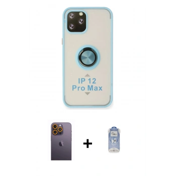 MARSİLYAN™- iPhone 12 Pro Max Kılıf Yörünge Çizgi - Siyah Joko Magic 5D Cam + Neon Fosforlu Kamera Lens - SI