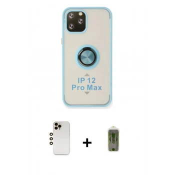 MARSİLYAN™- iPhone 12 Pro Max Kılıf Yörünge Çizgi - Siyah Joko Magic 5D Hayalet Cam + Shine Kamera Lens - GD