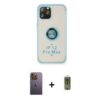 MARSİLYAN™- iPhone 12 Pro Max Kılıf Yörünge Çizgi - Siyah Joko Magic 5D Hayalet Cam + Neon Fosforlu Kamera Lens - SI