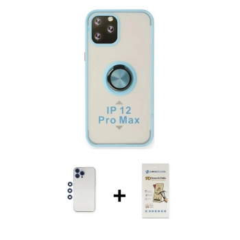 MARSİLYAN™- iPhone 12 Pro Max Kılıf Yörünge Çizgi - Siyah Mat Seramik Nano Ekran Koruyucu + Shine Kamera Lens - LT