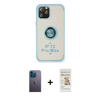 MARSİLYAN™- iPhone 12 Pro Max Kılıf Yörünge Çizgi - Siyah Mat Seramik Nano Ekran Koruyucu + Neon Fosforlu Kamera Lens - MI
