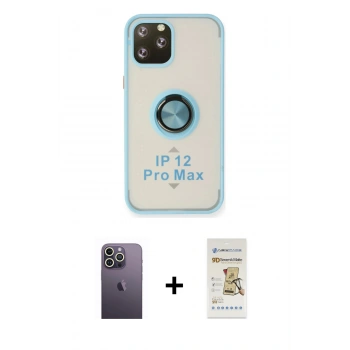 MARSİLYAN™- iPhone 12 Pro Max Kılıf Yörünge Çizgi - Siyah Mat Seramik Nano Ekran Koruyucu + Neon Fosforlu Kamera Lens - BZ