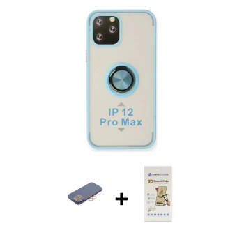 MARSİLYAN™- iPhone 12 Pro Max Kılıf Yörünge Çizgi - Siyah Mat Seramik Nano Ekran Koruyucu + Renkli Kamera Lens Koruma Cam - PE
