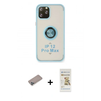 MARSİLYAN™- iPhone 12 Pro Max Kılıf Yörünge Çizgi - Siyah Mat Seramik Nano Ekran Koruyucu + Shine Kamera Lens Koruma Cam - SABE
