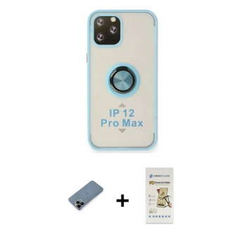 MARSİLYAN™- iPhone 12 Pro Max Kılıf Yörünge Çizgi - Siyah Mat Seramik Nano Ekran Koruyucu + Shine Kamera Lens Koruma Cam - SH