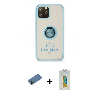 MARSİLYAN™- iPhone 12 Pro Max Kılıf Yörünge Çizgi - Siyah Polymer Nano Ekran Koruyucu + Shine Kamera Lens Koruma Cam - GD