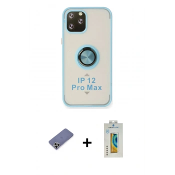 MARSİLYAN™- iPhone 12 Pro Max Kılıf Yörünge Çizgi - Siyah Polymer Nano Ekran Koruyucu + Metal Kamera Lens Koruma Cam - GD