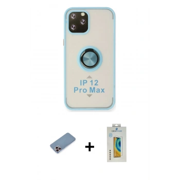 MARSİLYAN™- iPhone 12 Pro Max Kılıf Yörünge Çizgi - Siyah Polymer Nano Ekran Koruyucu + Shine Kamera Lens Koruma Cam - PE